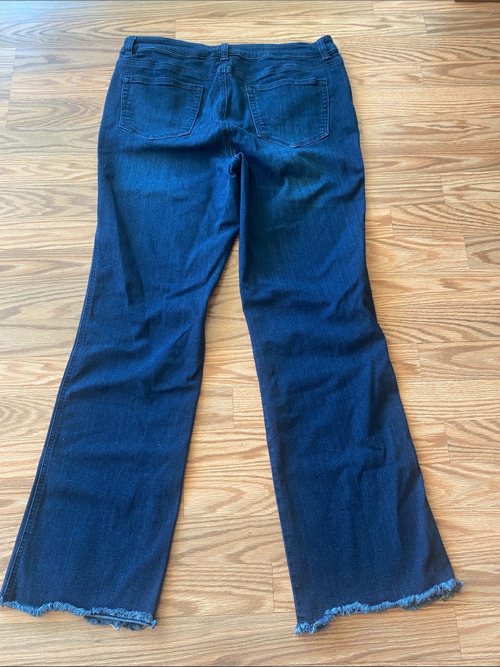Belle by Kim Gravel Dark Blue Bootcut Jeans with Frayed Hem-12 - Picture 4 of 13